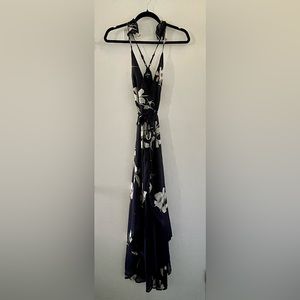 Lulus Navy Blue Floral Wrap Maxi Dress
